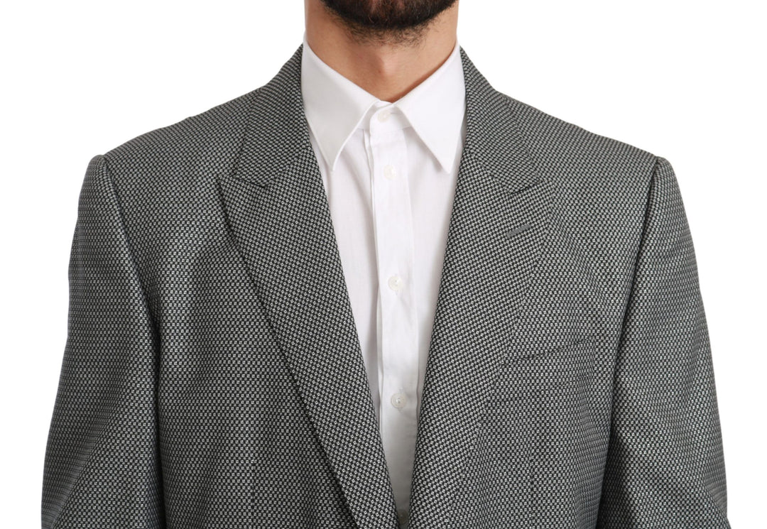Eleganter grauer Blazer mit Fantasiemuster und schmaler Passform