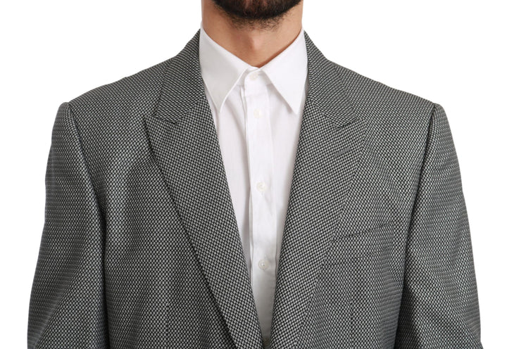 Eleganter grauer Blazer mit Fantasiemuster und schmaler Passform