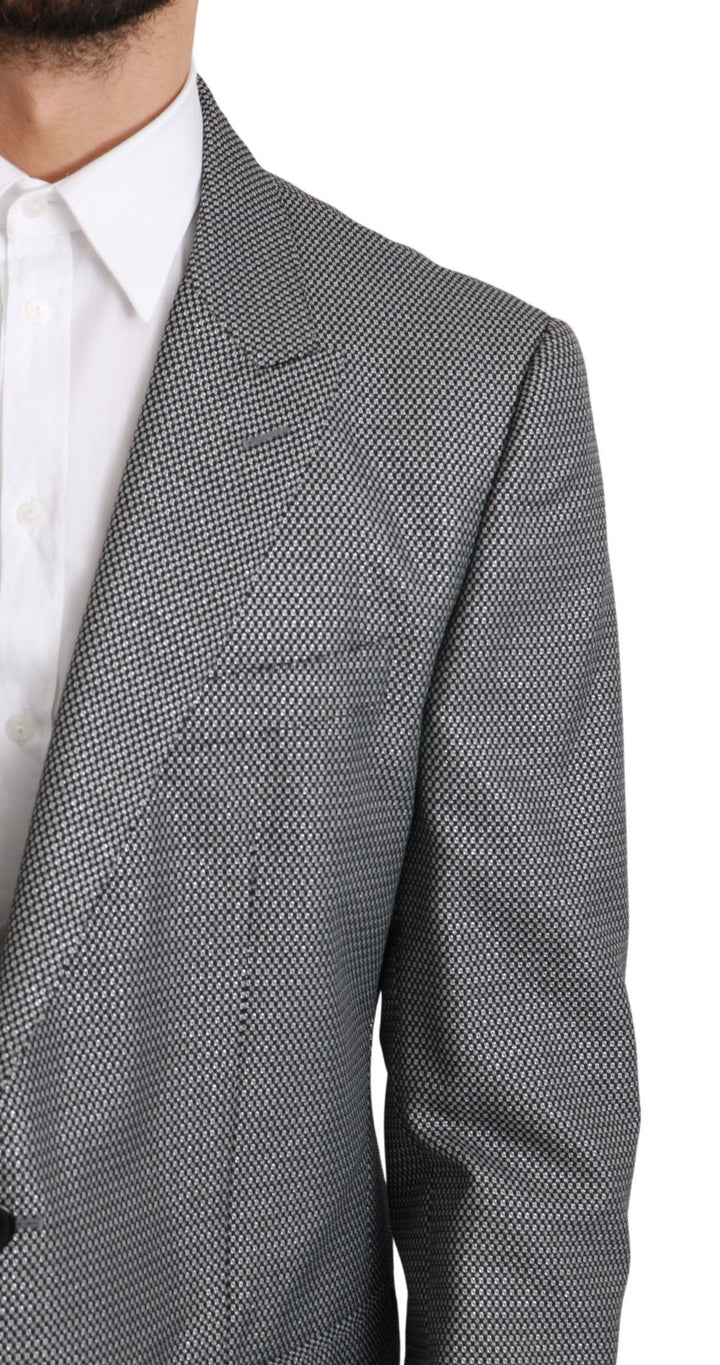Eleganter grauer Blazer mit Fantasiemuster und schmaler Passform