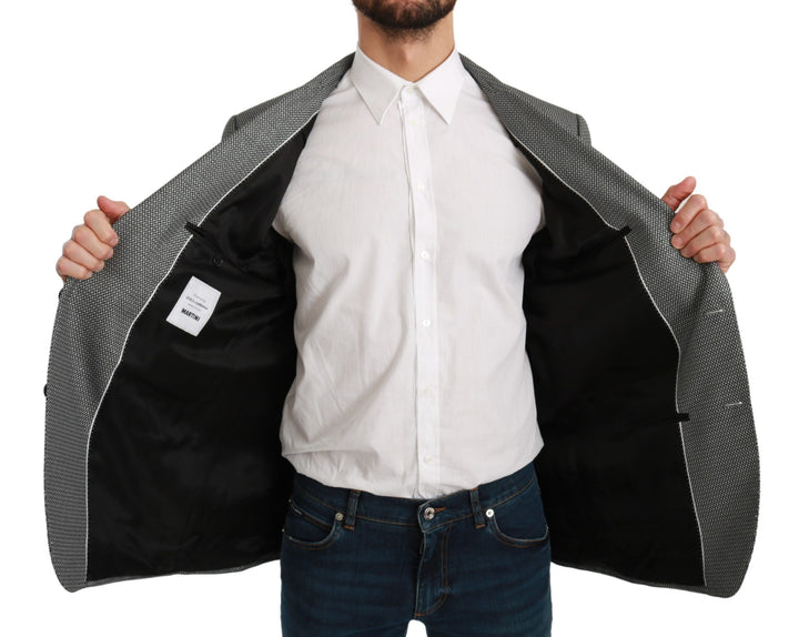Eleganter grauer Blazer mit Fantasiemuster und schmaler Passform