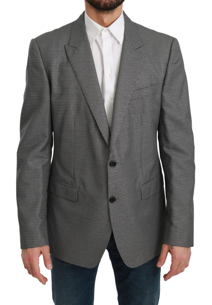 Eleganter grauer Blazer mit Fantasiemuster und schmaler Passform