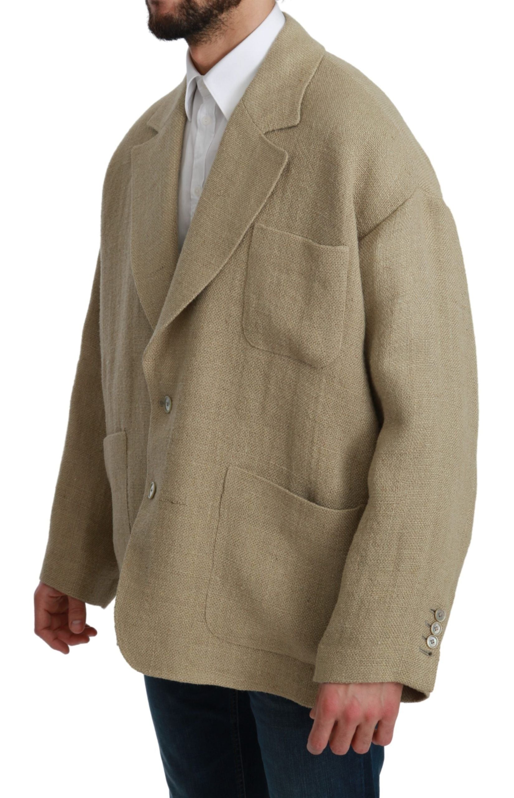 Chic single-breasted jute blazer in beige