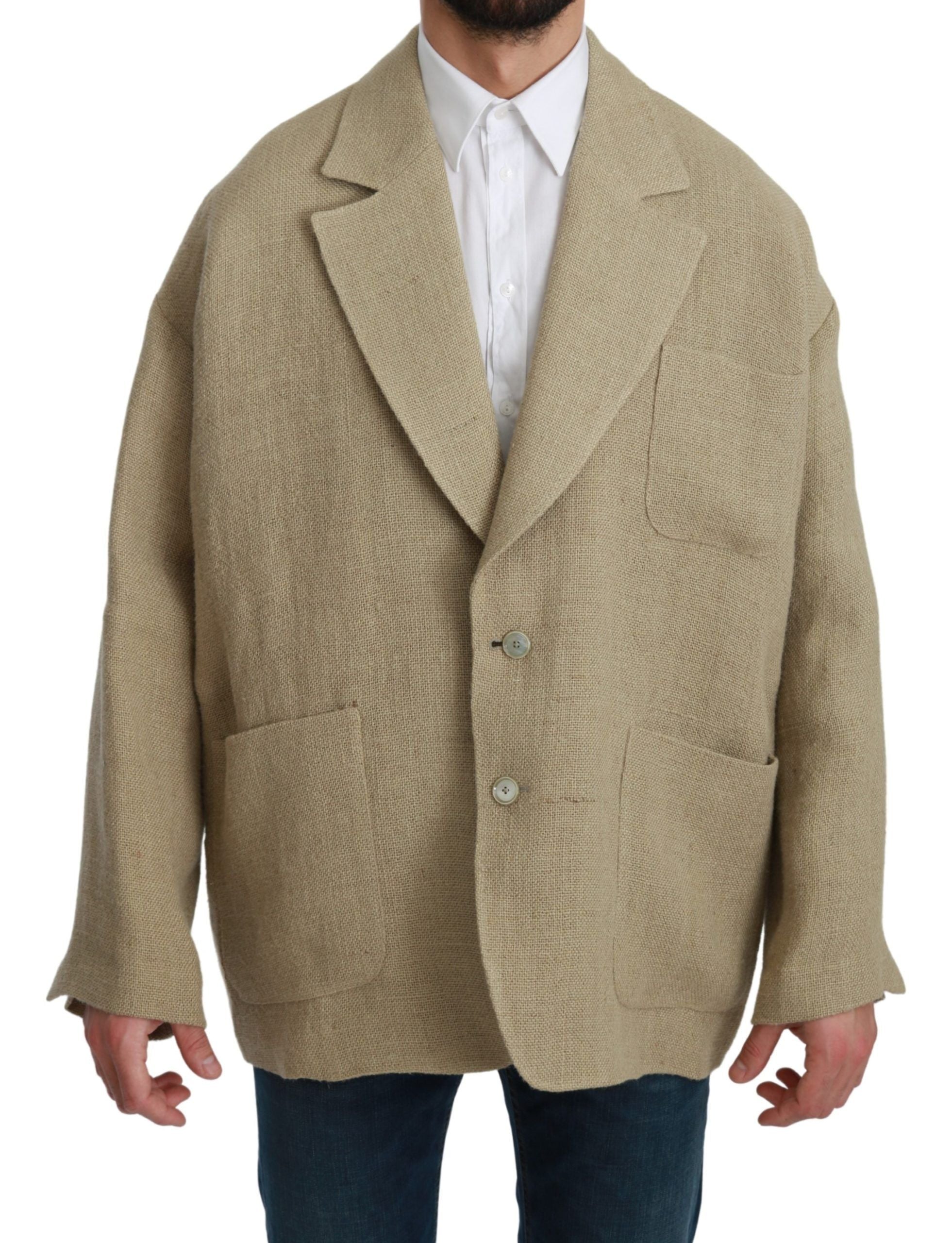 Chic single-breasted jute blazer in beige