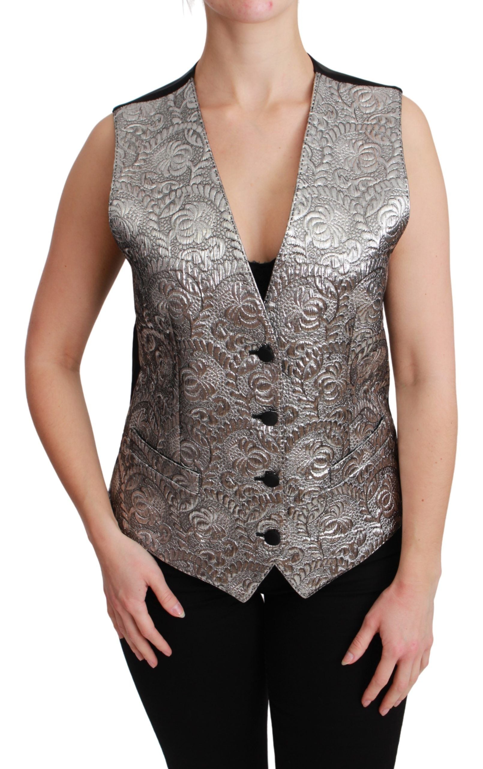 Elegant sleeveless brocade vest in silver