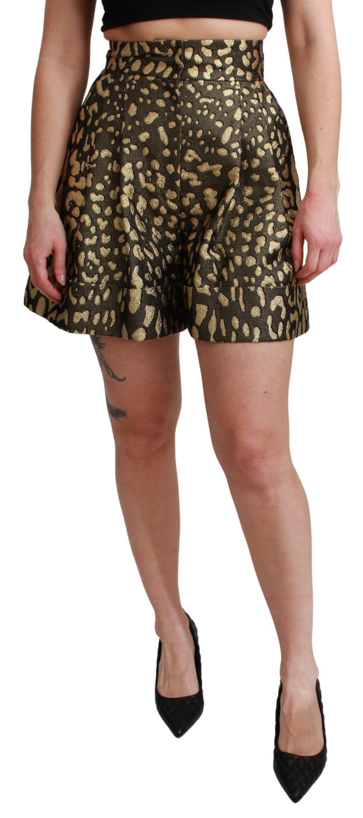 High-waisted black and gold luxe shorts