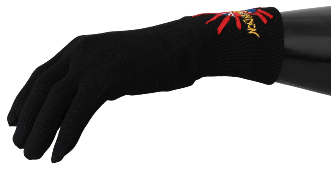 Elegant black virgin wool unisex gloves
