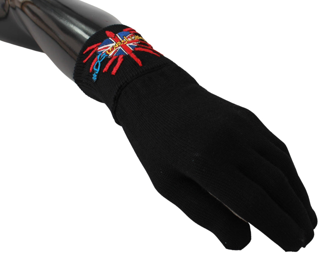 Elegant black virgin wool unisex gloves