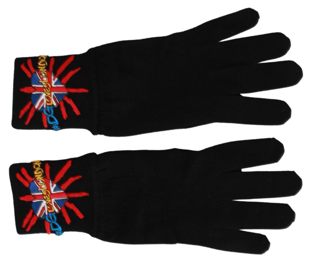 Elegant black virgin wool unisex gloves