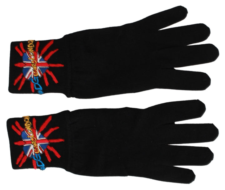 Elegant black virgin wool unisex gloves