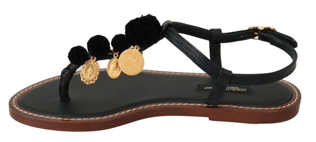 Dolce & Gabbana Pom Pom Flip Flop Knöchelriemen Flats