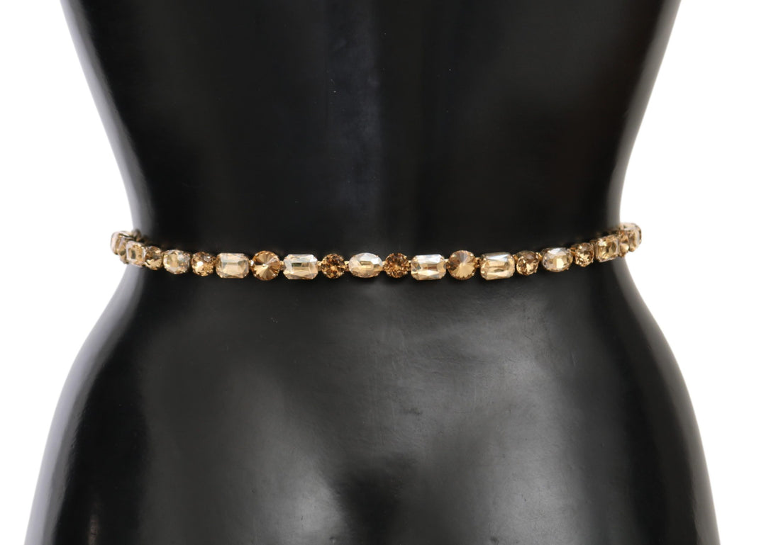 Champagne-colored, crystal-embellished leather belt