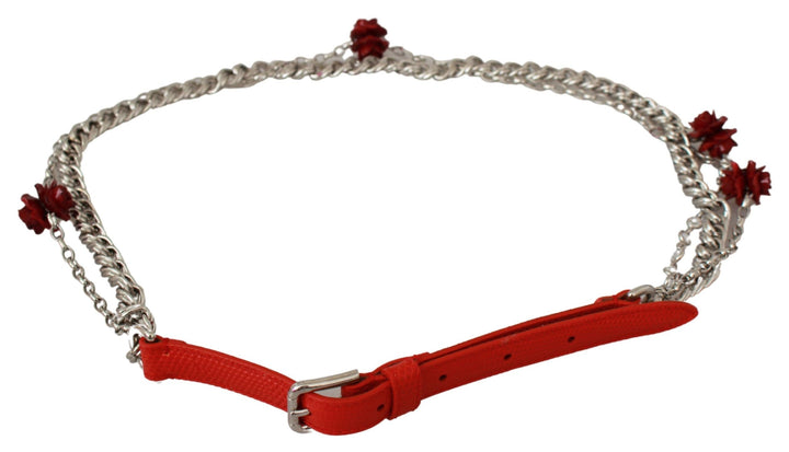 Elegant waist belt with floral rose in bright red