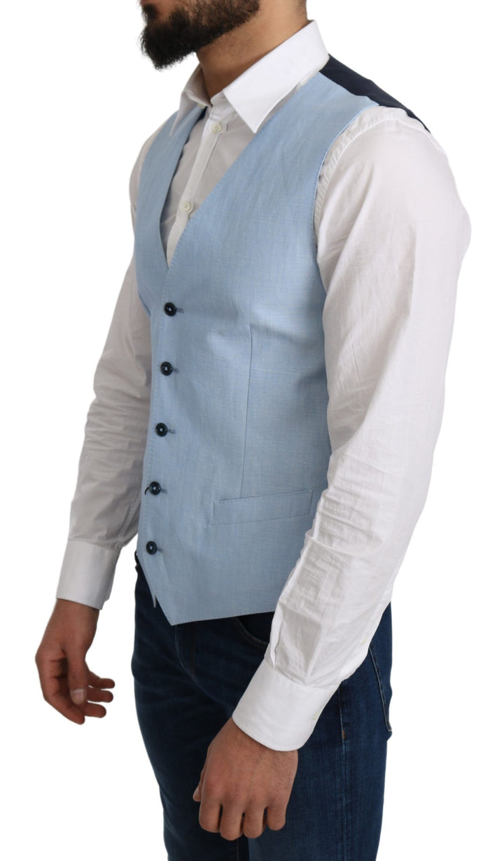 Elegant azure blue men's waistcoat for formal occasions
