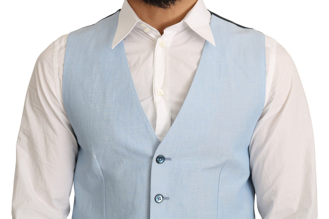 Elegant azure blue men's waistcoat for formal occasions