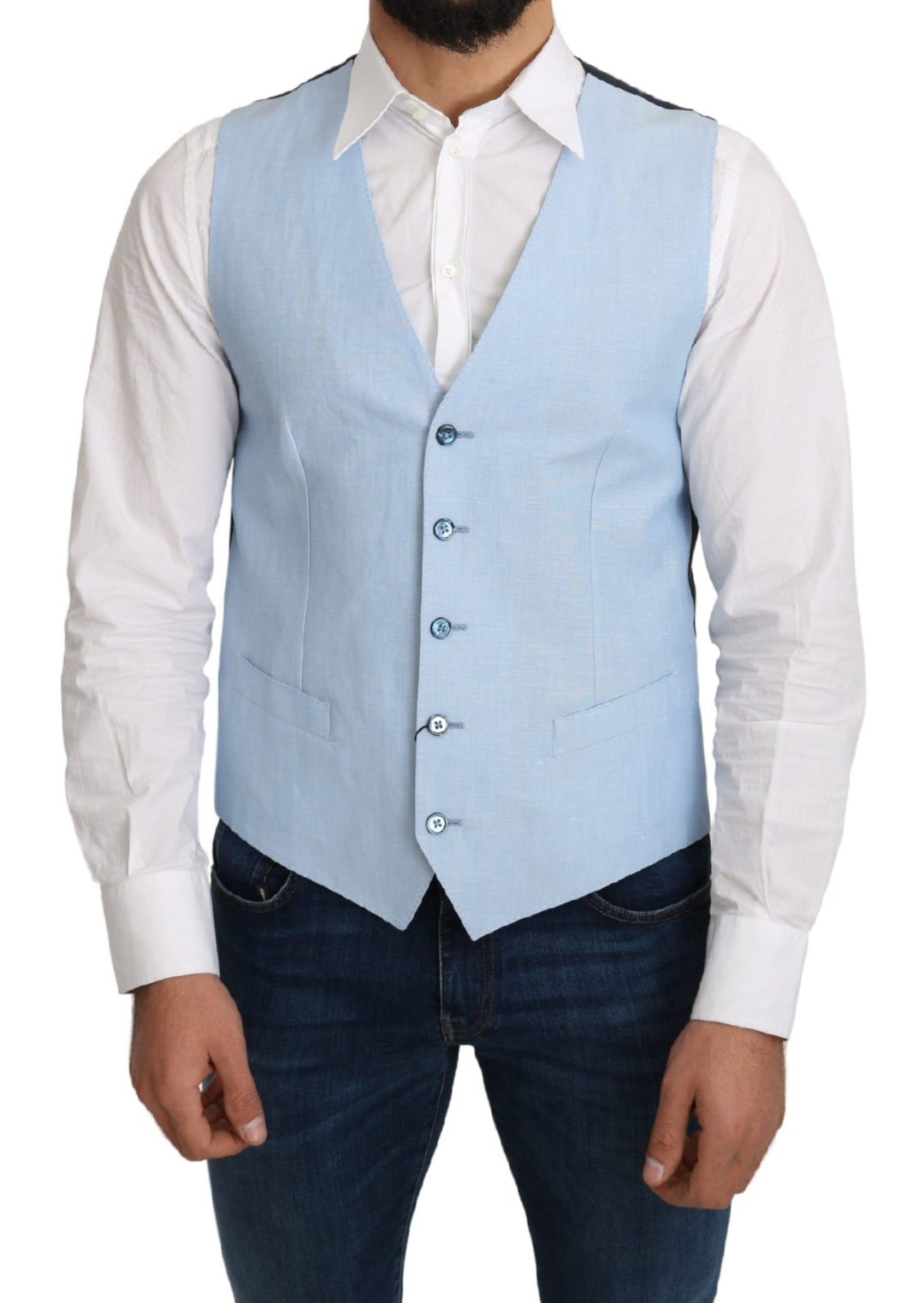 Elegant azure blue men's waistcoat for formal occasions