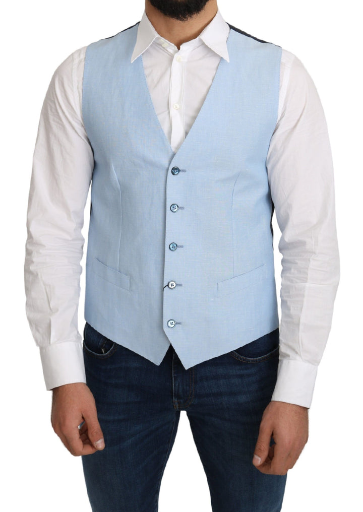 Elegant azure blue men's waistcoat for formal occasions