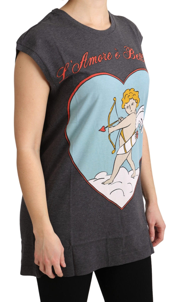 Elegantes graues Baumwoll-Cap Sleeve Tee
