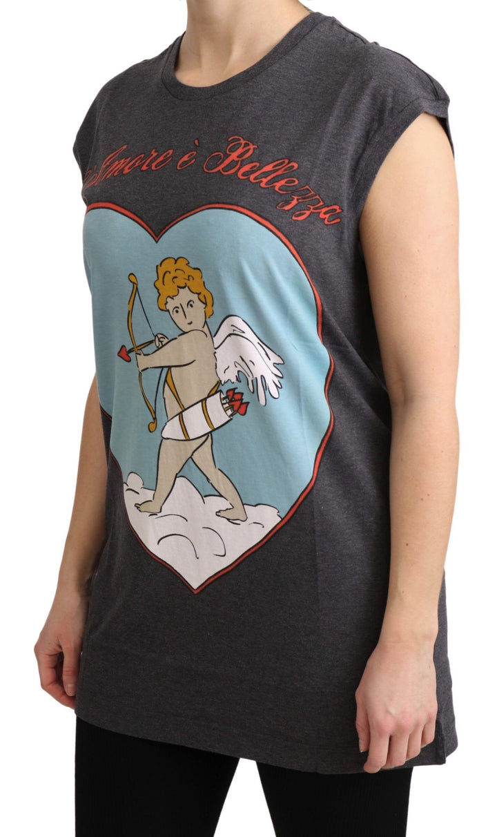 Elegantes graues Baumwoll-Cap Sleeve Tee