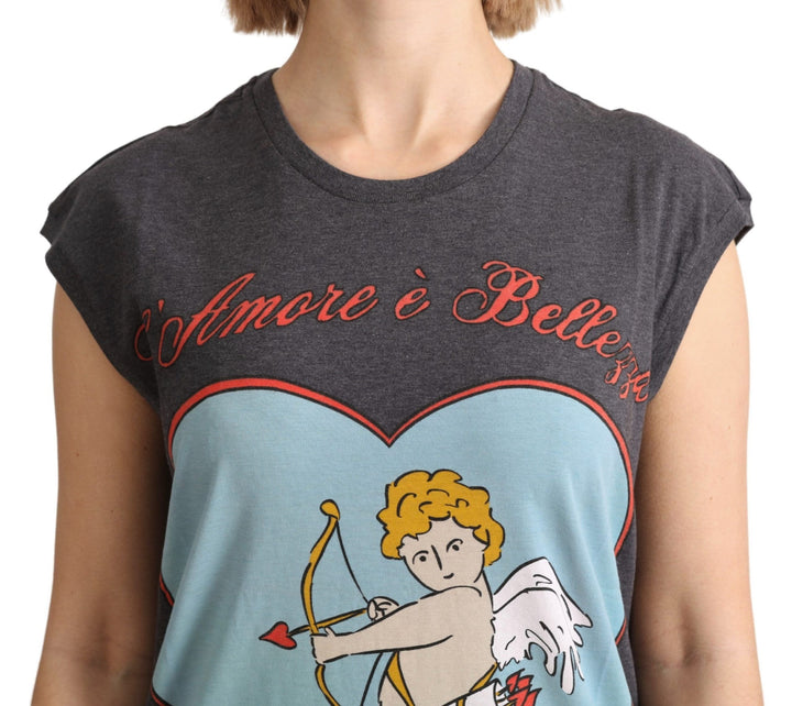 Elegantes graues Baumwoll-Cap Sleeve Tee