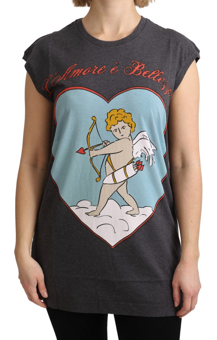 Elegantes graues Baumwoll-Cap Sleeve Tee