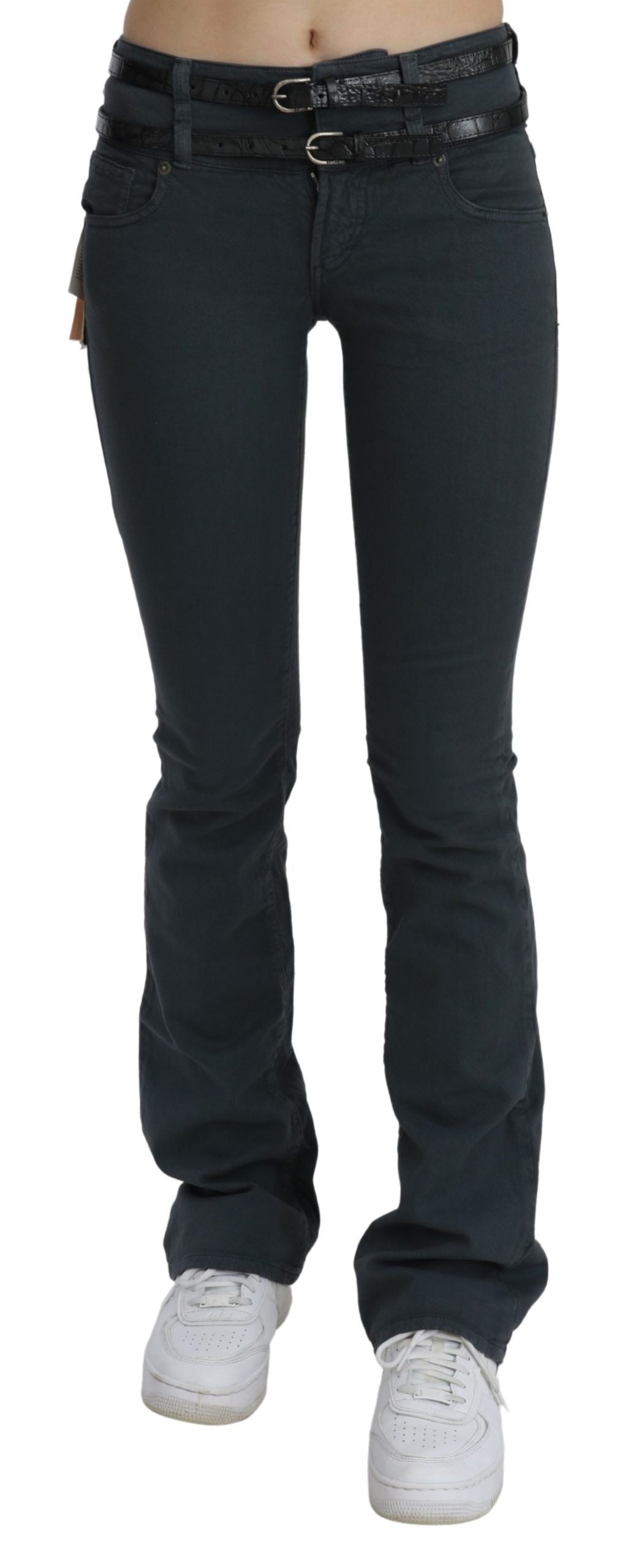 Graue Mid Waist Slim Flared Denim-Hosenjeans