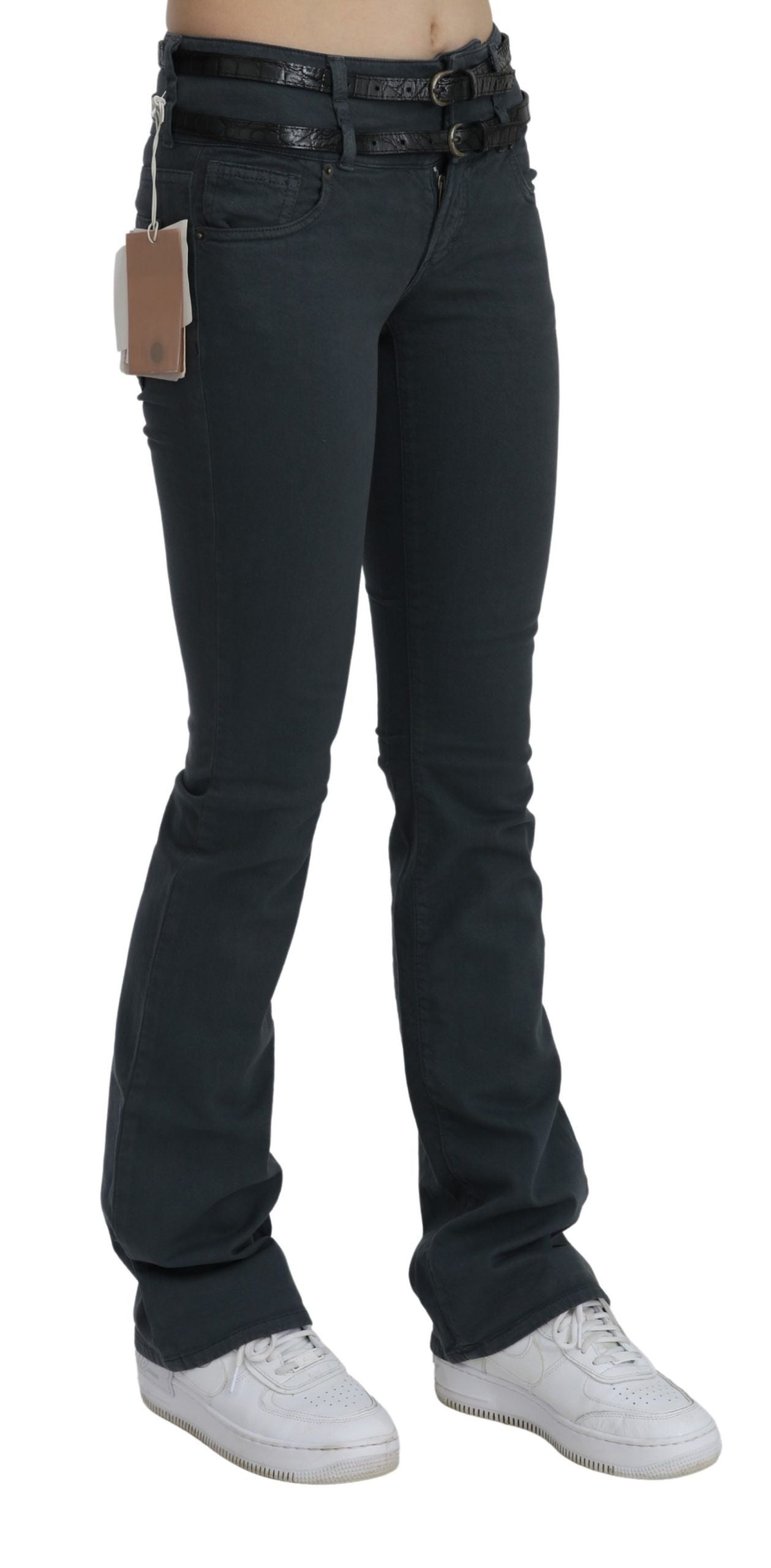 Graue Mid Waist Slim Flared Denim-Hosenjeans