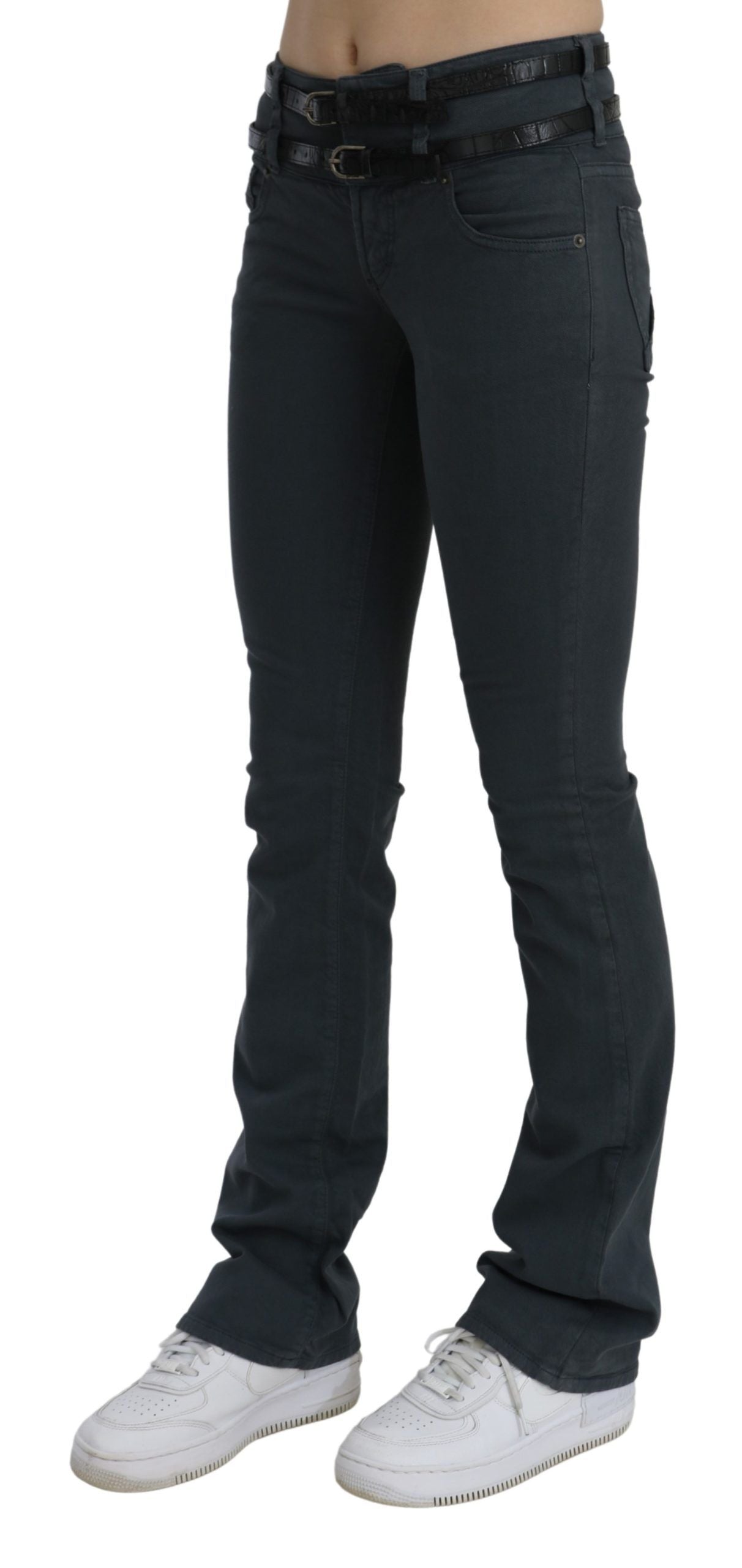 Graue Mid Waist Slim Flared Denim-Hosenjeans