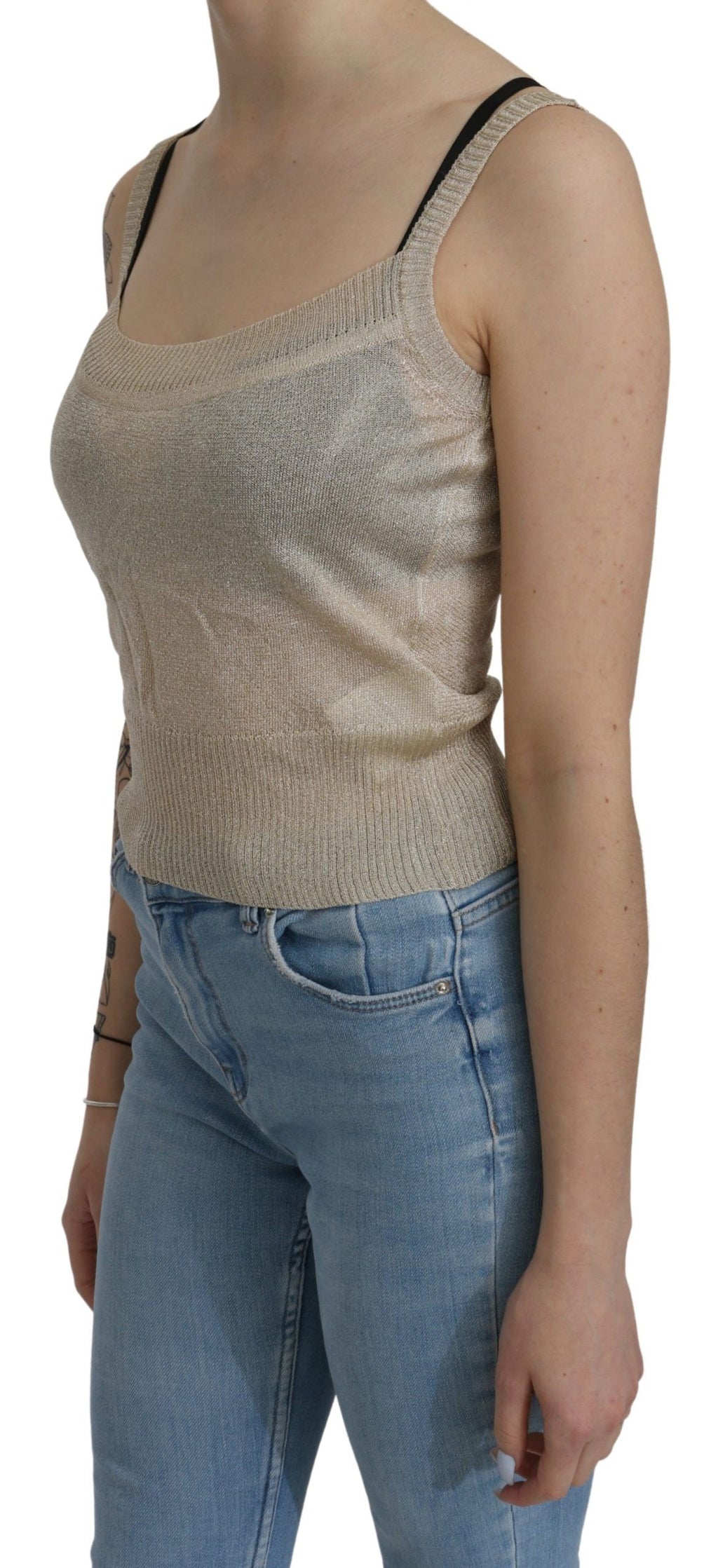 Elegant beige sleeveless spaghetti strap tank