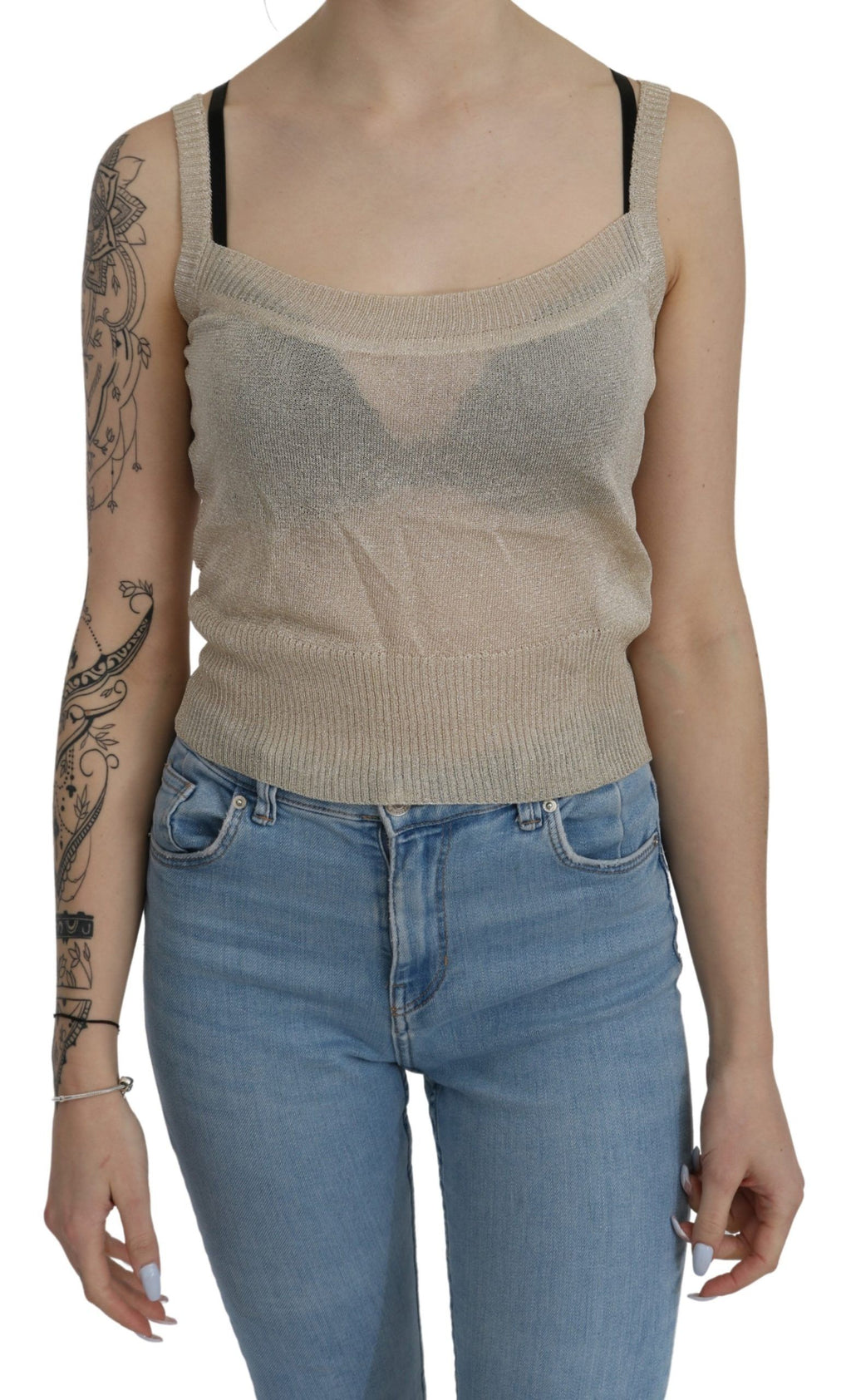 Elegant beige sleeveless spaghetti strap tank