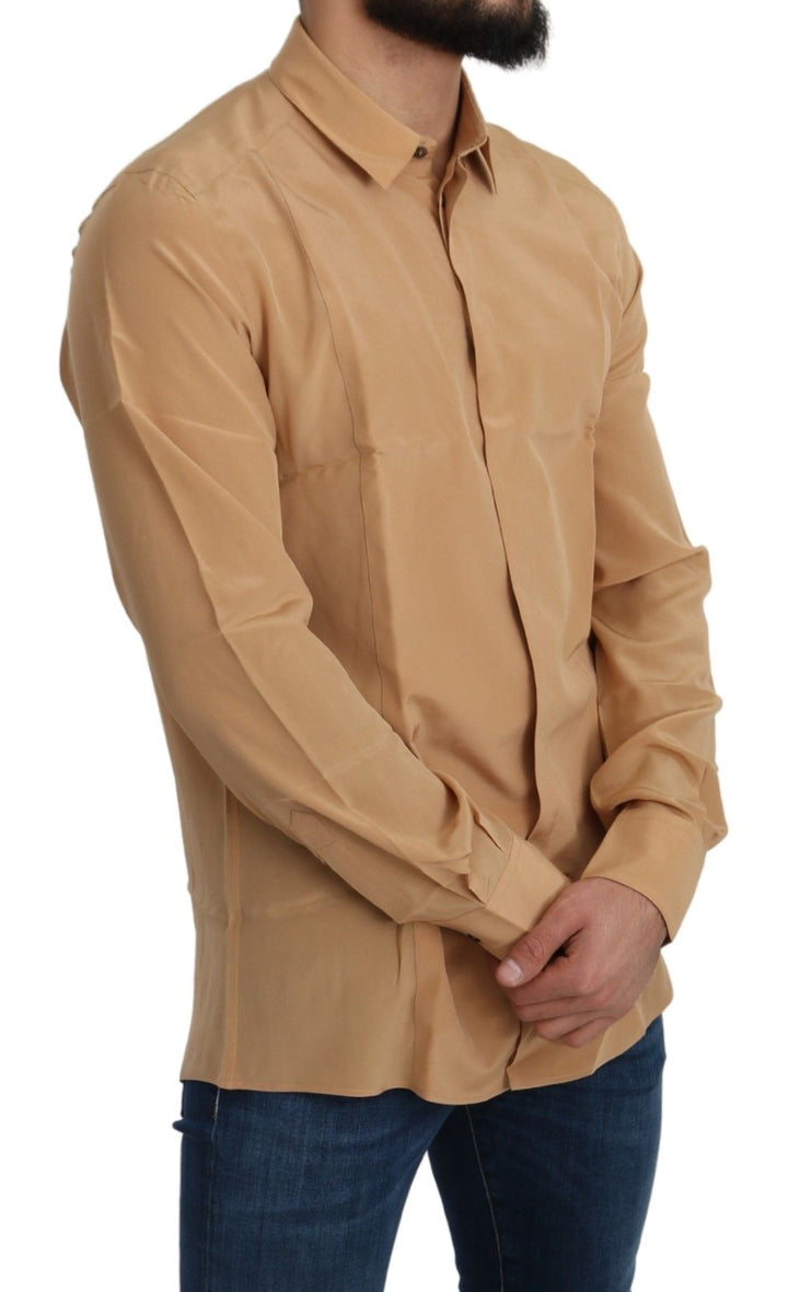 Gelbes 100% Seide GOLD Top Slim Hemd