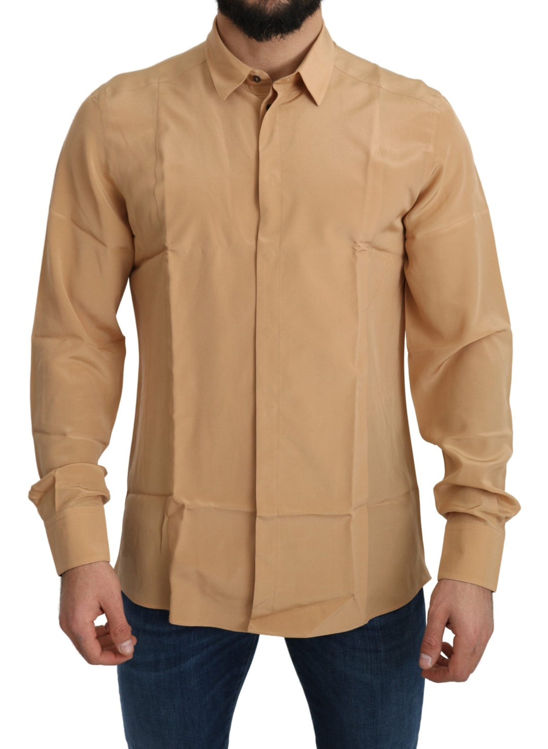 Gelbes 100% Seide GOLD Top Slim Hemd