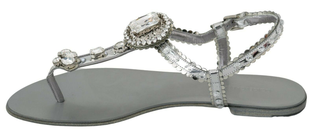 Dolce & Gabbana Elegante Flats in Silber mit Kristallverzierungen