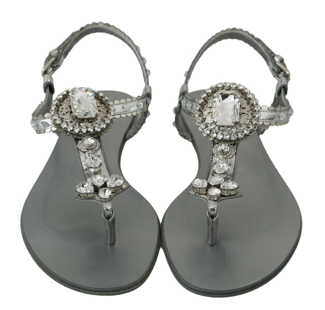 Dolce & Gabbana Elegante Flats in Silber mit Kristallverzierungen