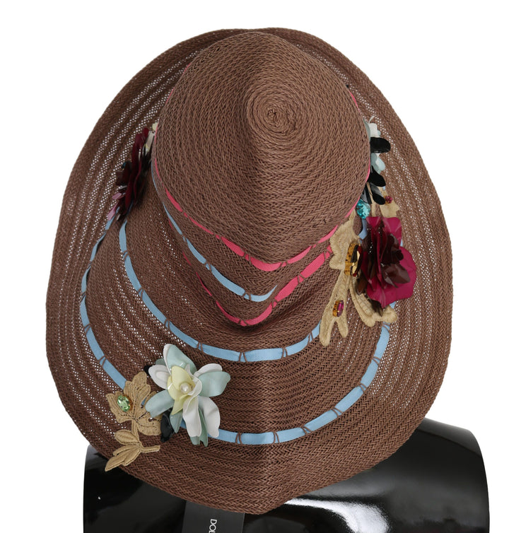 Eleganter Schlapphut aus Stroh mit floralen Akzenten