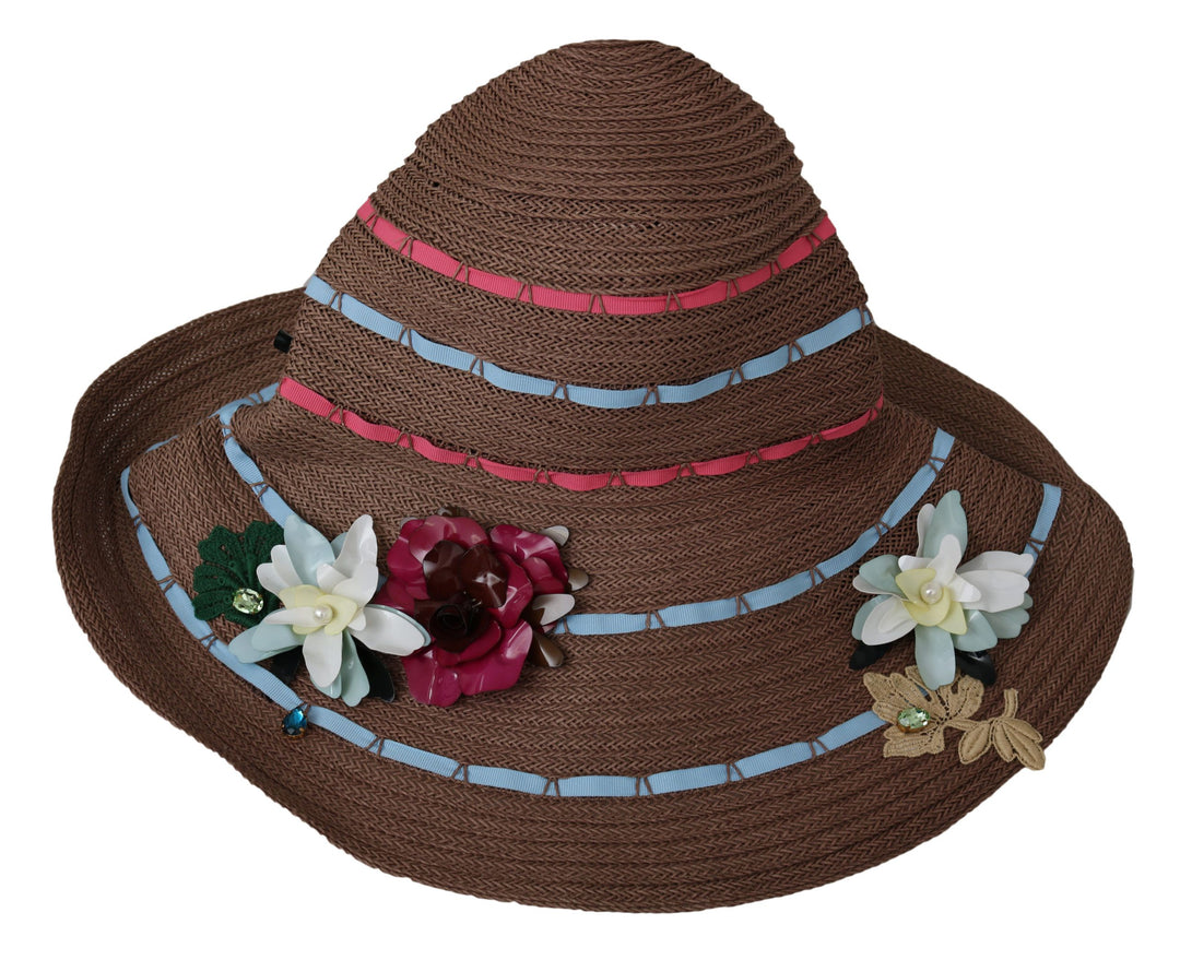 Eleganter Schlapphut aus Stroh mit floralen Akzenten