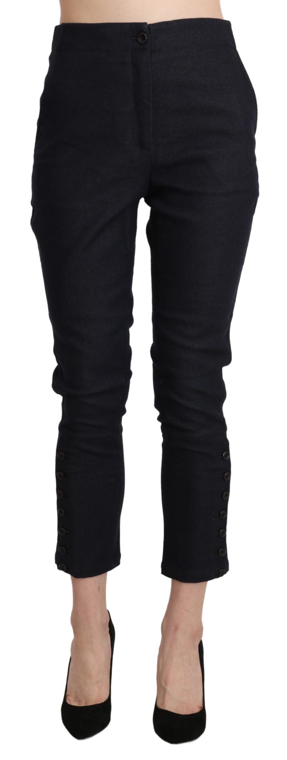 Schwarze Capri-Hose mit hoher Taille aus beschnittener Baumwolle