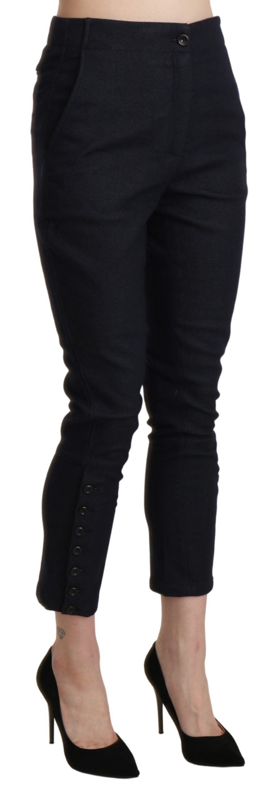 Schwarze Capri-Hose mit hoher Taille aus beschnittener Baumwolle