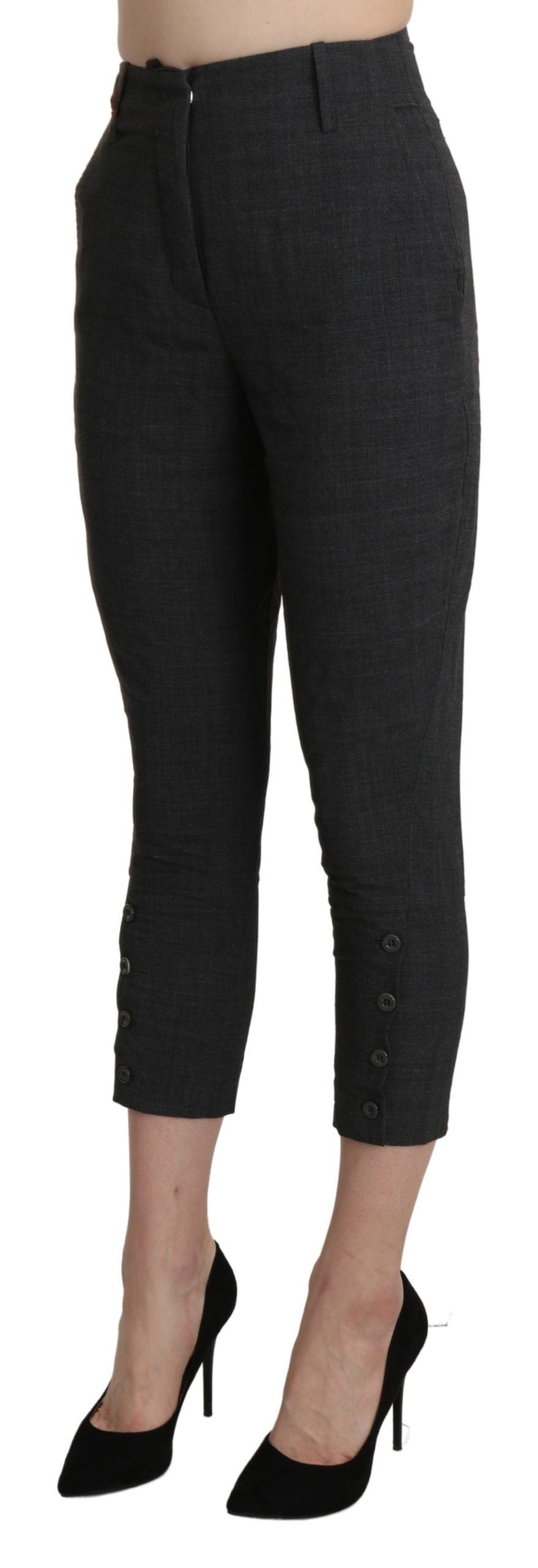 Graue Capri-Hose mit hoher Taille aus beschnittener Baumwolle