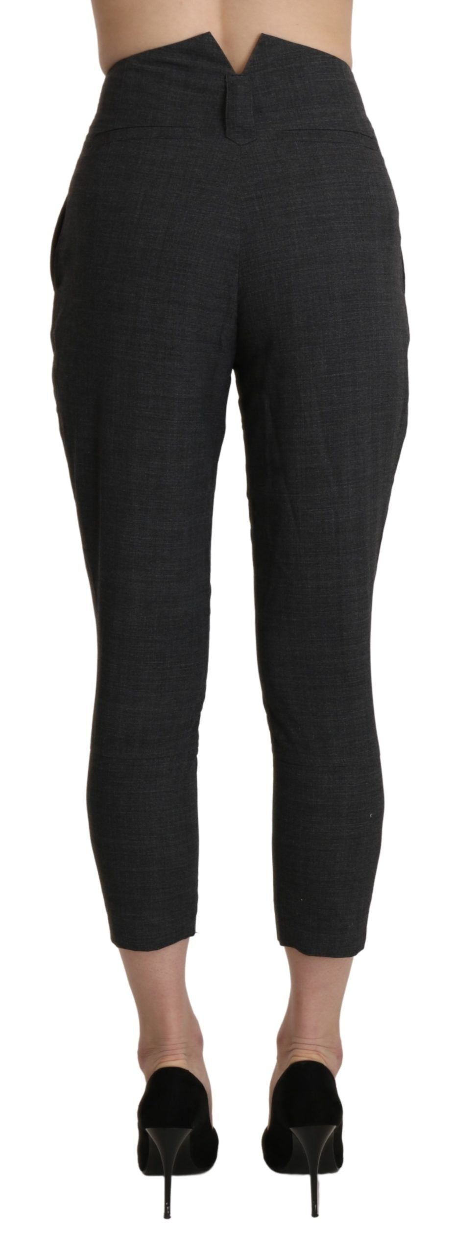 Graue Capri-Hose mit hoher Taille aus beschnittener Baumwolle