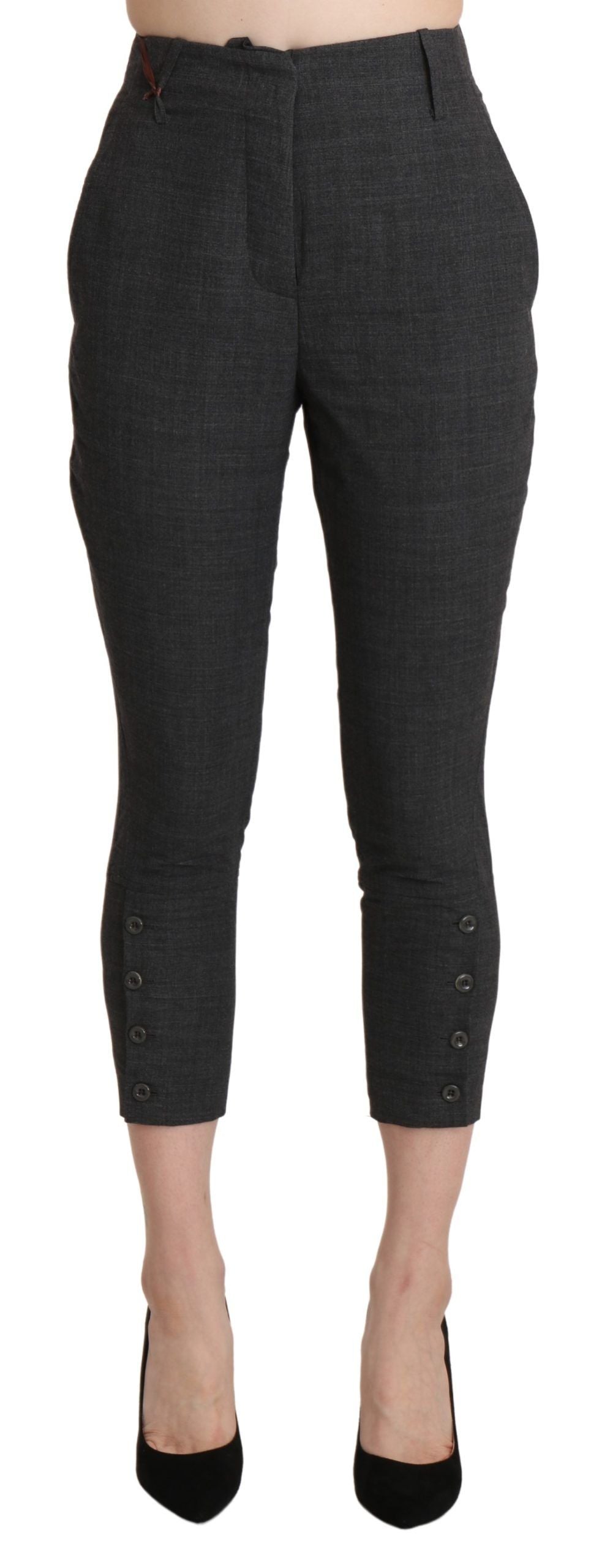 Graue Capri-Hose mit hoher Taille aus beschnittener Baumwolle