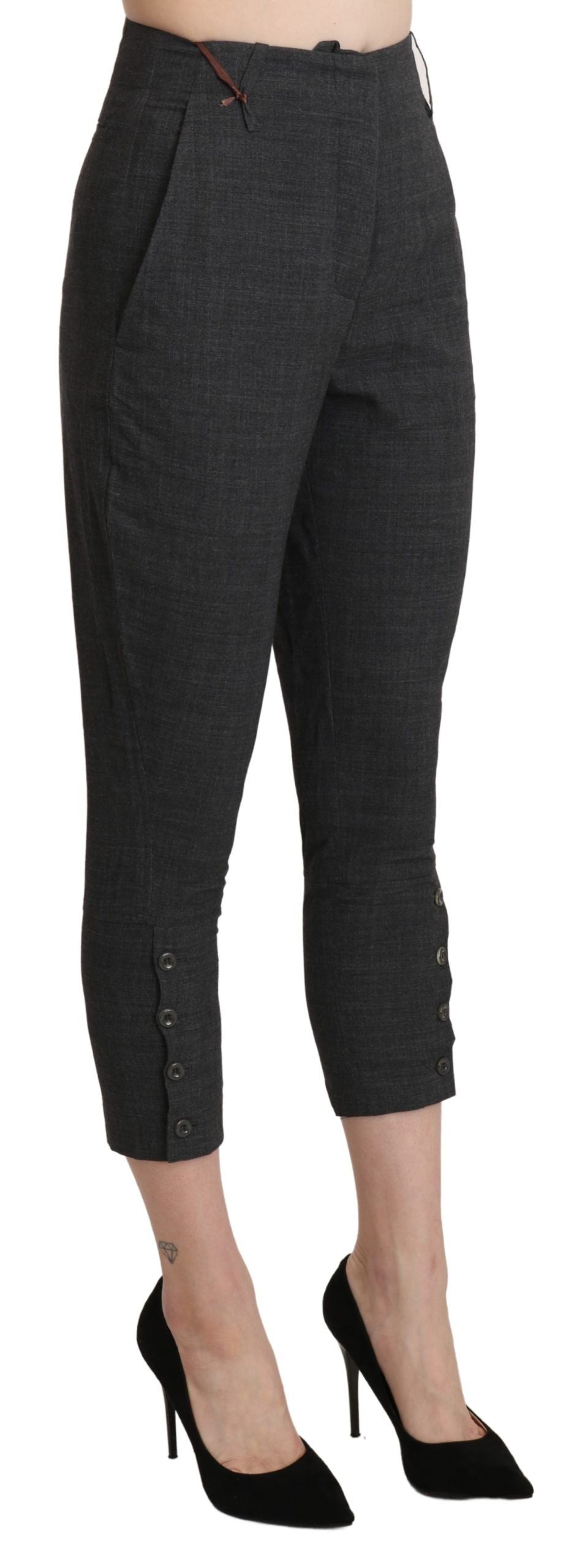 Graue Capri-Hose mit hoher Taille aus beschnittener Baumwolle
