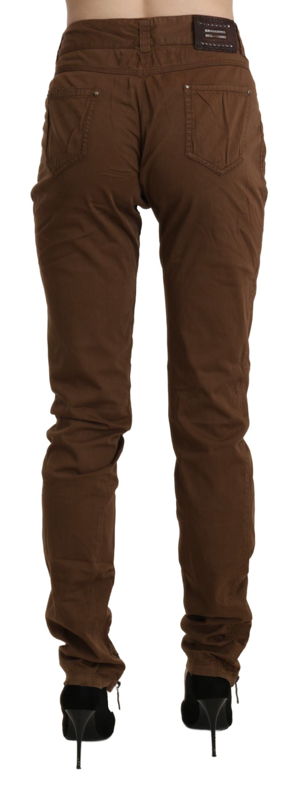 Braune Skinny-Hose mit hoher Taille aus Baumwolle