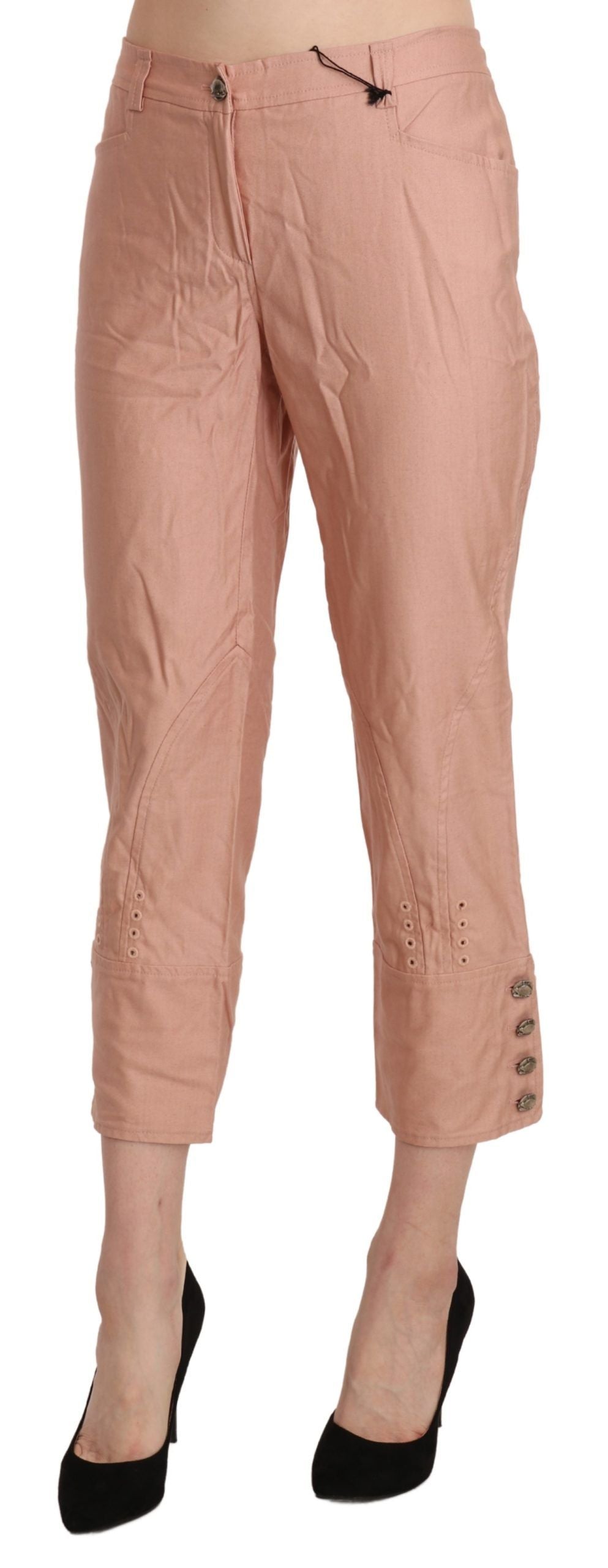 Rosa Baumwollhose mit hoher Taille und abgeschnittener Hose
