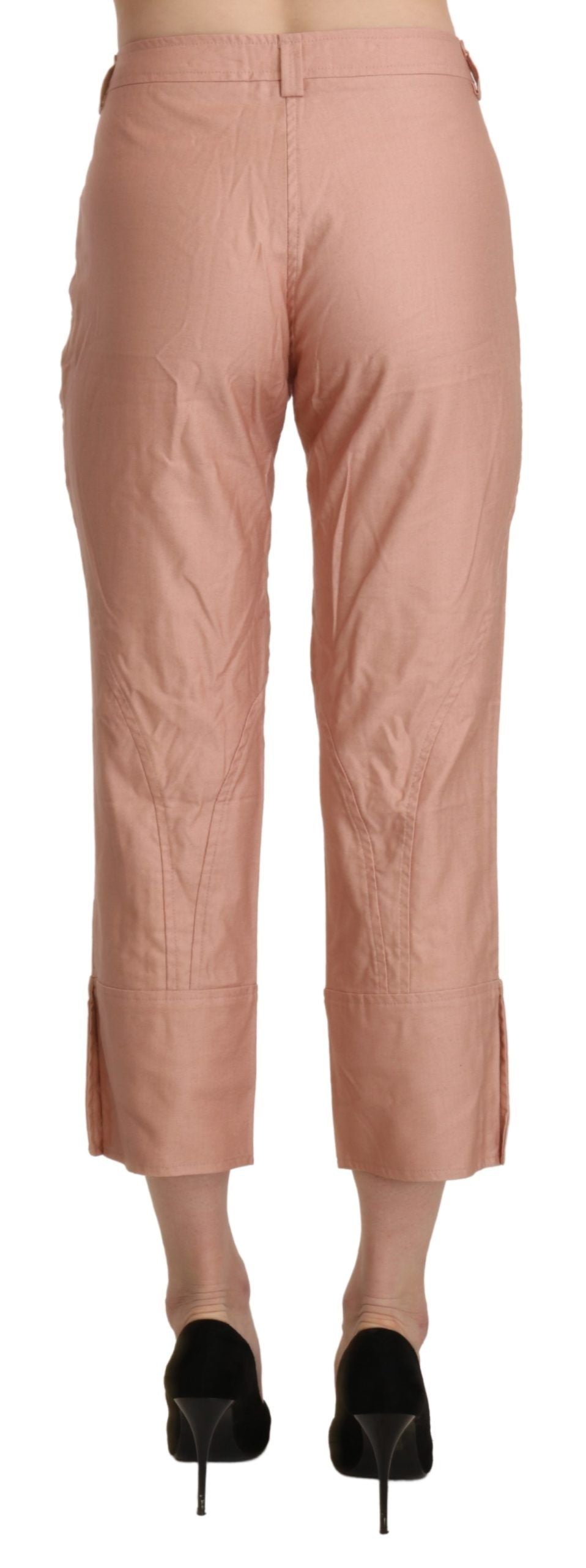 Rosa Baumwollhose mit hoher Taille und abgeschnittener Hose