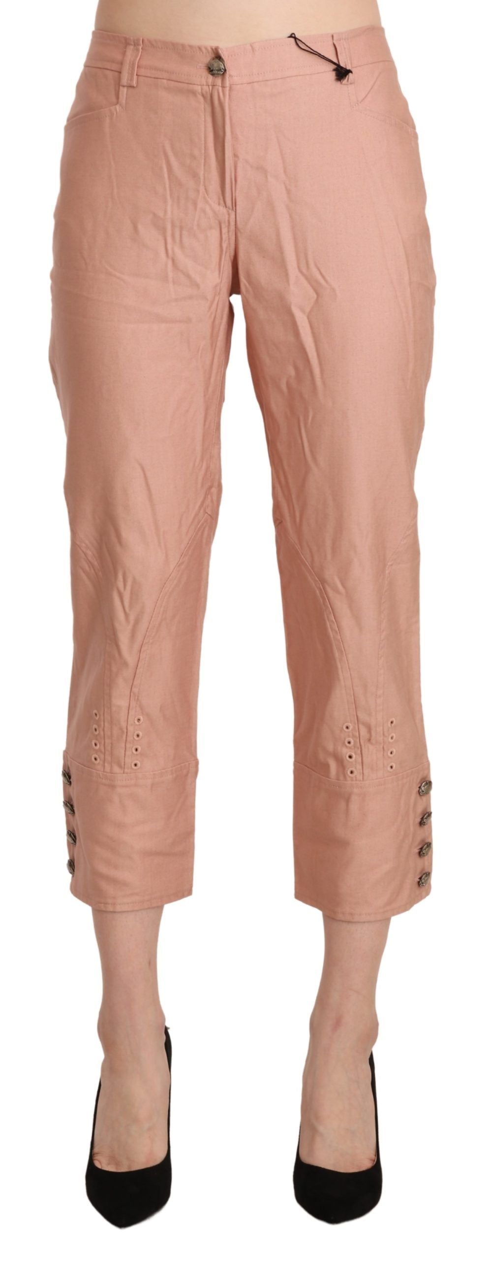 Rosa Baumwollhose mit hoher Taille und abgeschnittener Hose