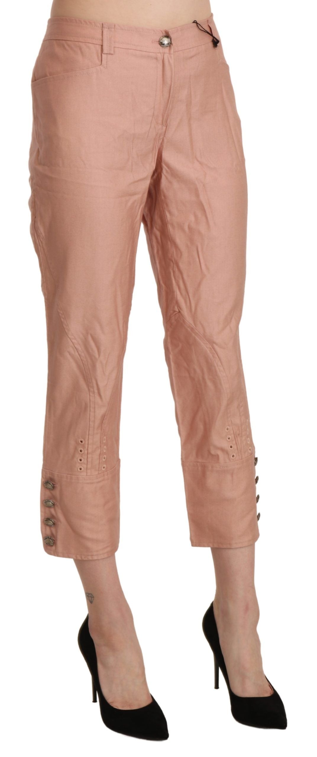 Rosa Baumwollhose mit hoher Taille und abgeschnittener Hose