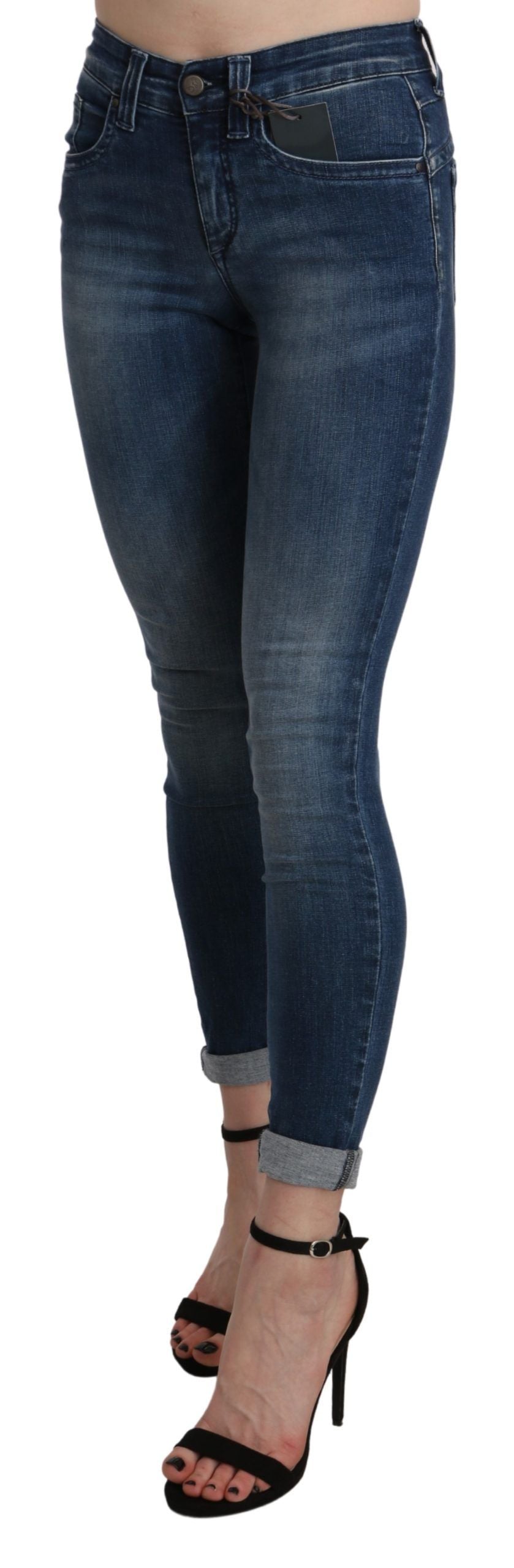 Blau gewaschene High Waist Skinny Cropped Cotton Jeans