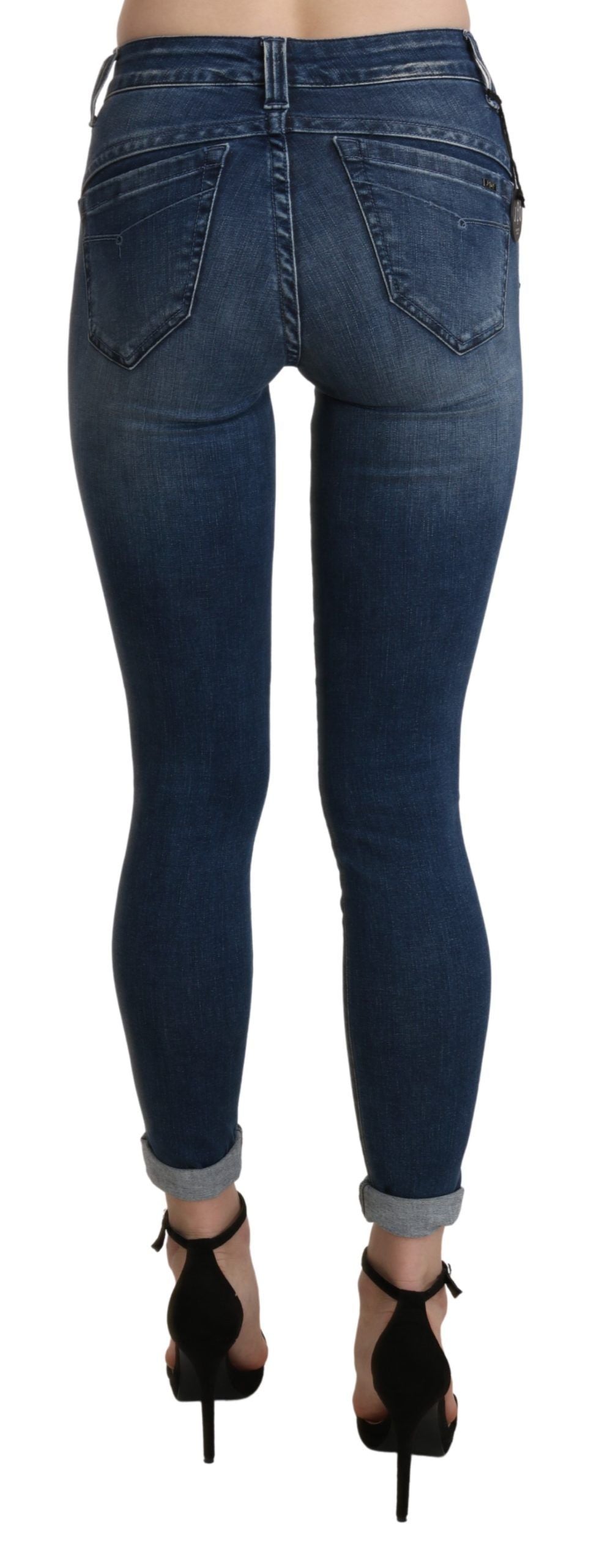 Blau gewaschene High Waist Skinny Cropped Cotton Jeans