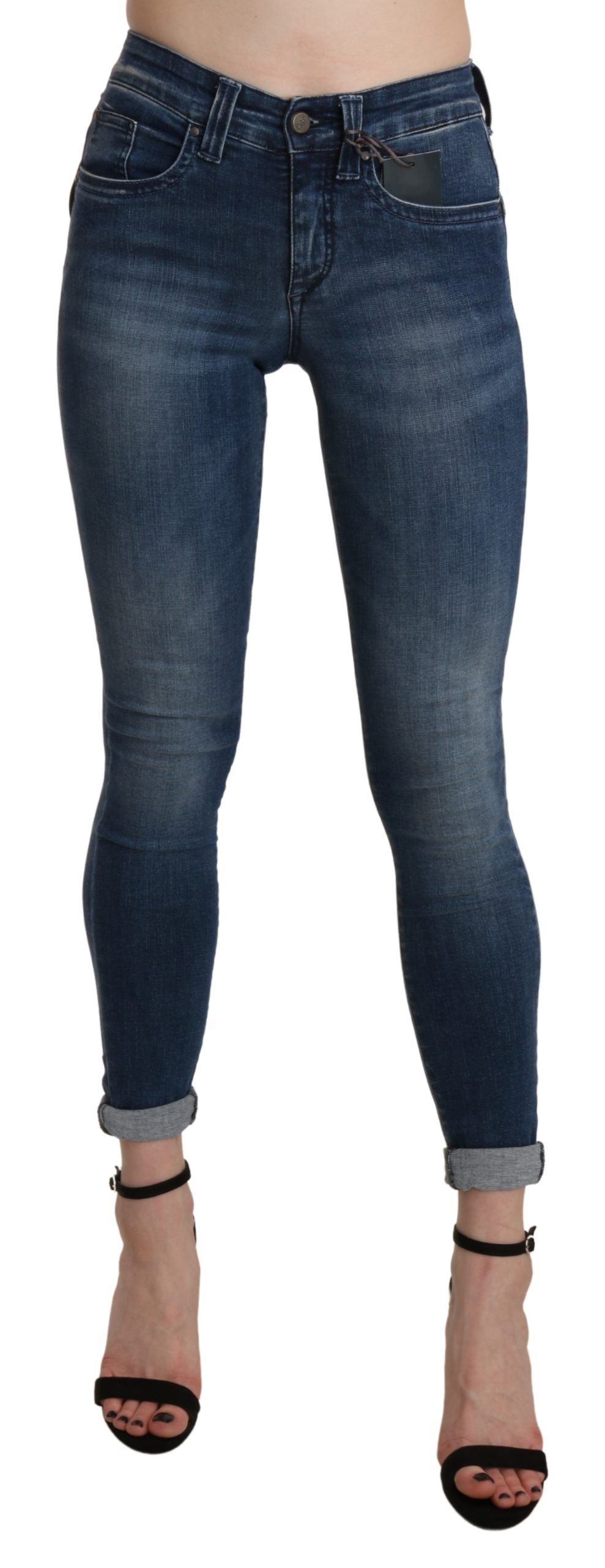 Blau gewaschene High Waist Skinny Cropped Cotton Jeans