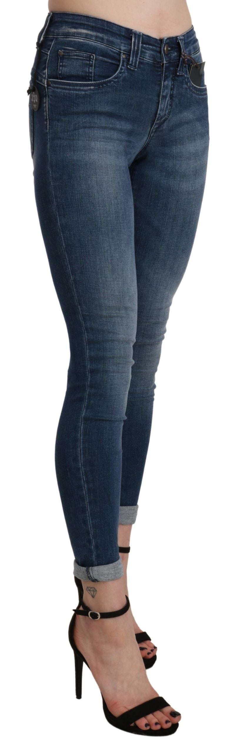 Blau gewaschene High Waist Skinny Cropped Cotton Jeans